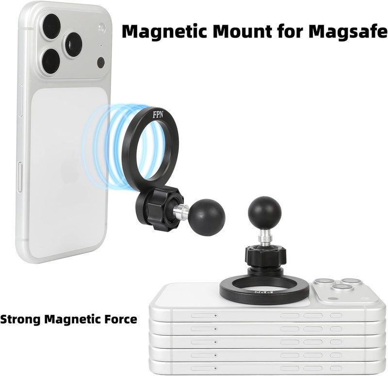 FPN Magnetic Phone Holder Base for RAM Mounts, 1" (25mm) Ball Mount for Magsafe- Long Aluminum B Size Double Socket Arm, Compatible with iPhone 17/16/15/14/13/12 Series - Image 2